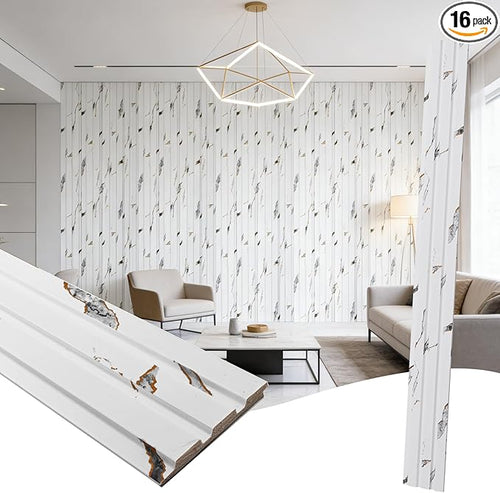 16 Pack Faux Marble Slat Wall Panels by Unknown