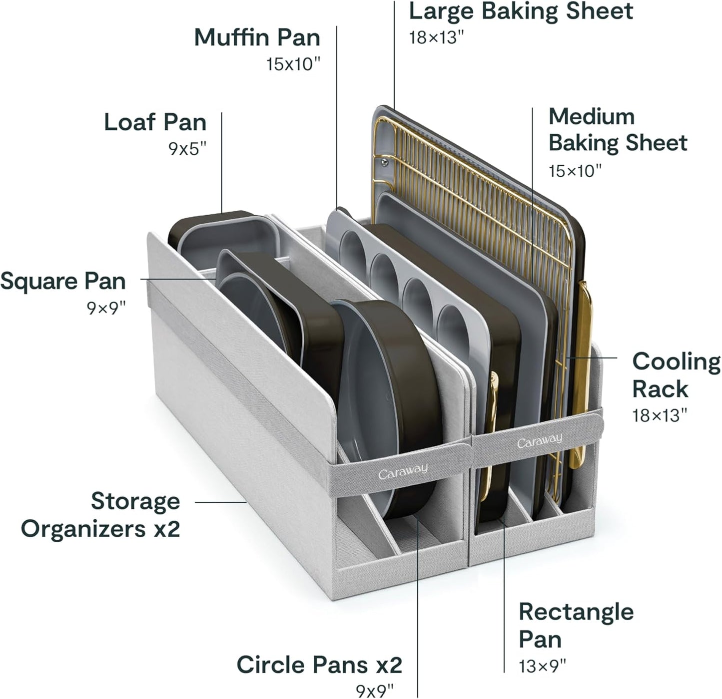 Caraway Nonstick Ceramic Bakeware Set (11 Pieces) - Baking Sheets, Assorted Baking Pans, Cooling Rack, & Storage - Aluminized Steel Body - Non Toxic, PTFE & PFOA Free - Black