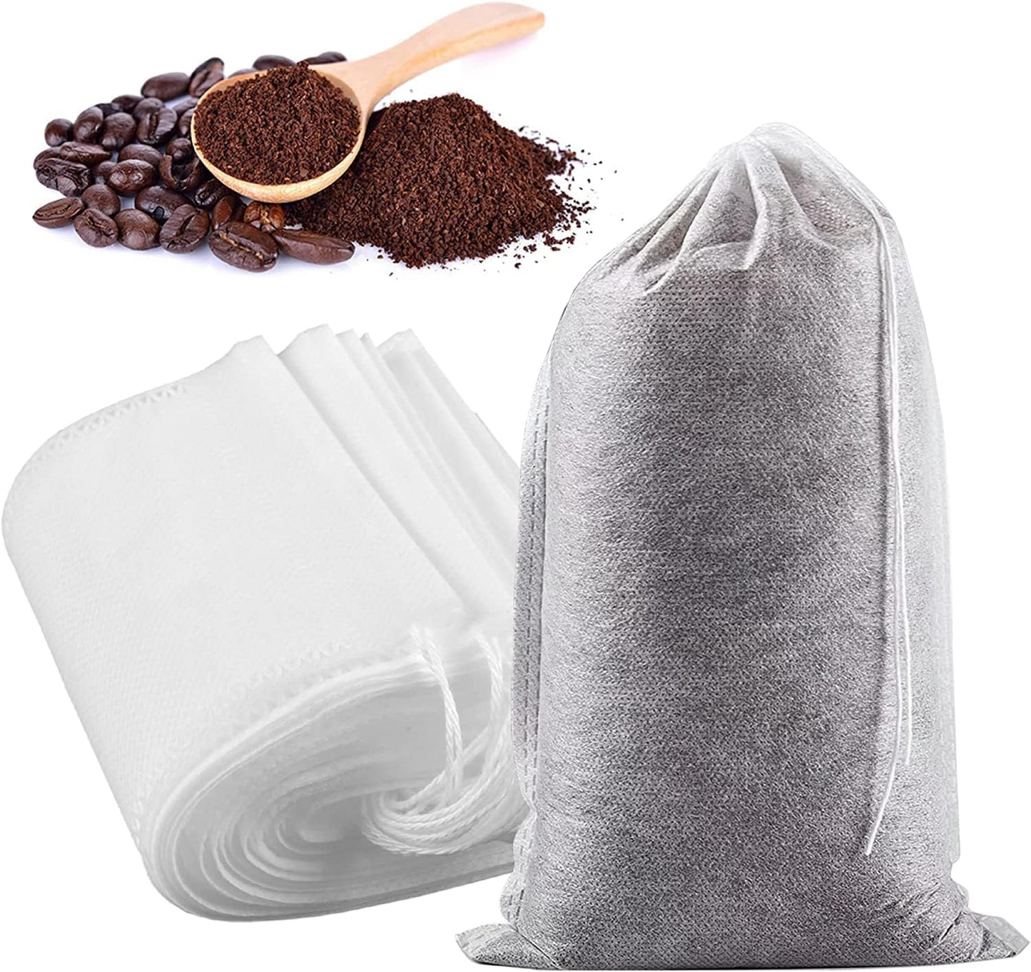 Yzurbu 100pcs Cold Brew Coffee Bags, 6'' x 8'' No Mess Disposable Filter Bag with Drawstring for Coffee Grounds & Ice Tea