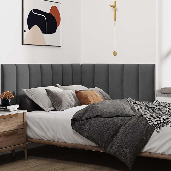 IFNOW Wall Mounted Upholstered Headboard, 3D Peel and Stick Soundproof Wall - Image 4