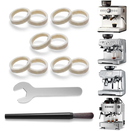 10 Pack Felt Washer Replacement & Espresso Grinders Cleaning Brush for Breville Espresso Machines Grinders BES870/ BES878/ BES880/ BES860/ BES840/ BES990/ BES980/ BCG820