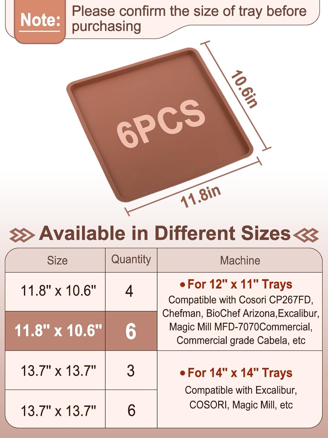 Aulock 6PCS Silicone Food Dehydrator Sheets with Edge, Compatible with Cosori 12" x 11" Trays, Square Non-stick Tray Liner, High Temperature Resistance Reusable Dryer Mats