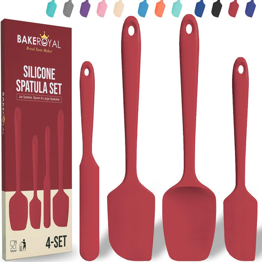 Silicone Spatula Set - 4-Piece Rubber Spatulas Silicone Heat Resistant 600°F for Everyday Task - Seamless Design Kitchen Spatulas for Nonstick Cookware - Red