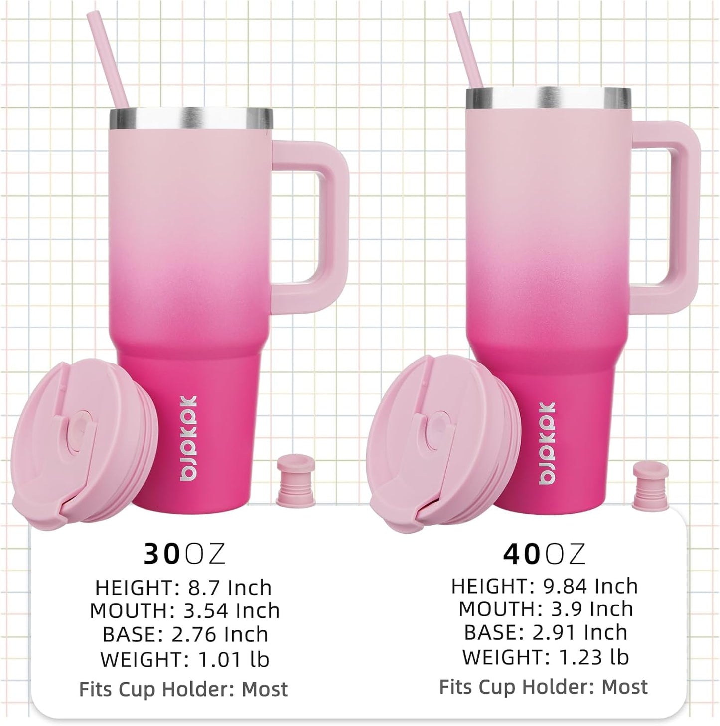 BJPKPK 40oz Stainless Steel Insulated Tumbler With Handle And Lid Straw Travel Coffee Mug Thermal Cup,Cherry Blossom