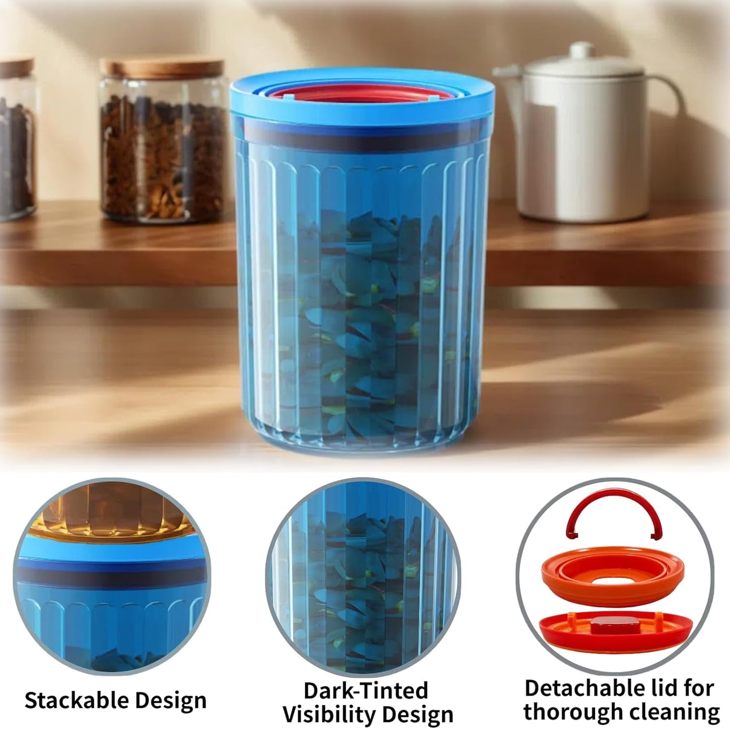 Plastic Small Airtight Food Storage Container with Lids BPA Free Sugar Tea Ground Coffee Canisters for Beans Nut Spice Snack Stackable Dishwasher Safe Patented Pull Snap Lock Sealed Design 24oz