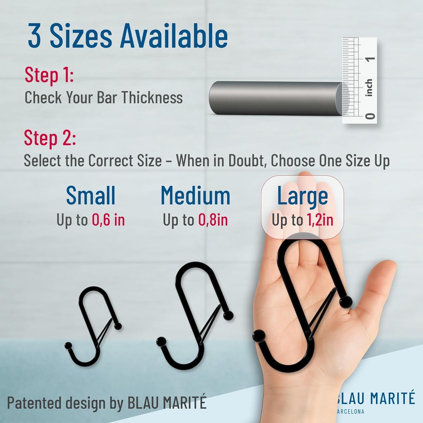 6 S-Shaped Hooks with Anti-Fall System. Anti Drop S-Shaped Hook with Safety Buckle to Prevent Falls. Heavy Duty. (Black, 4in Long (Diameter Rod<1.2in))