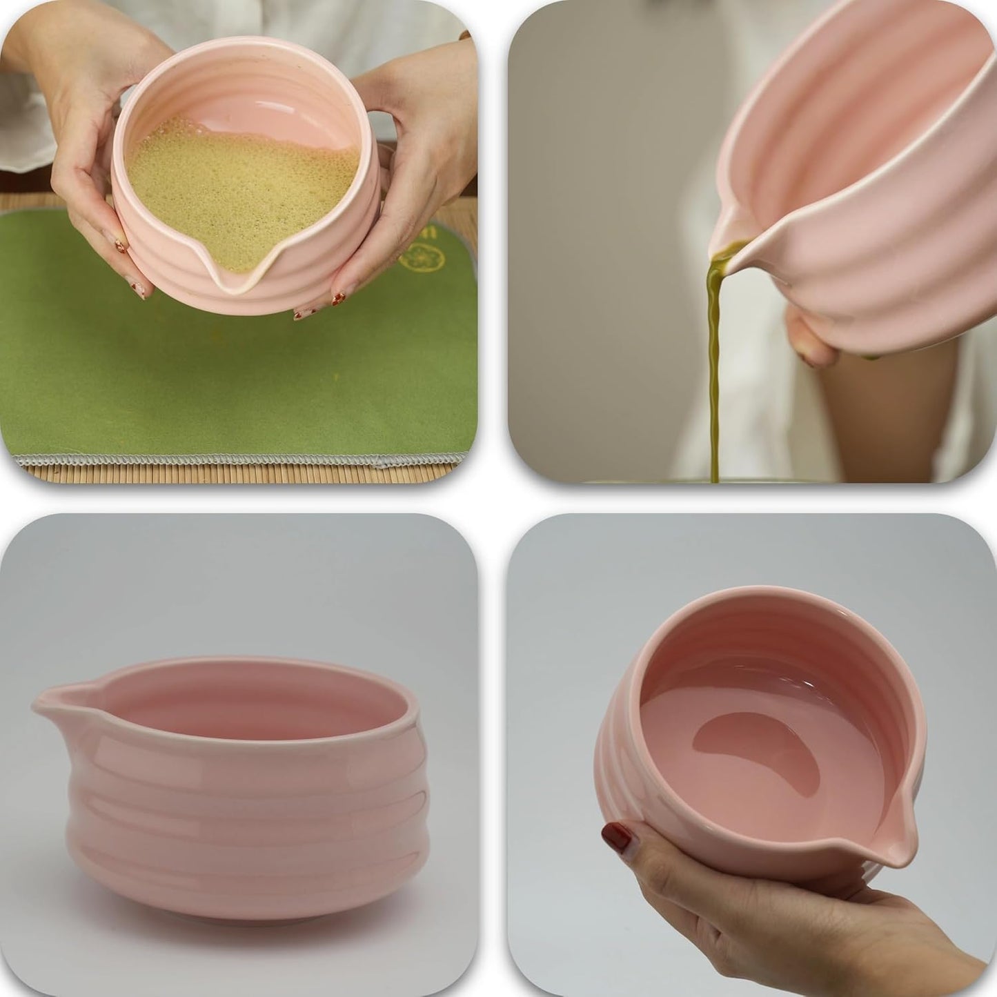Matcha whisk Set,7 Pcs Matcha Making Kit with whisk Whisk, Ceramic Bowl, Sifter, Scoop, Holder, Stand, and Tea Towel for Ultimate Matcha Experience(Pink)