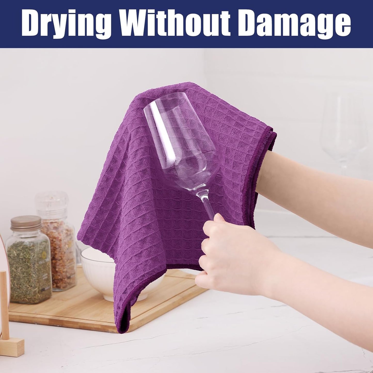 Homaxy Microfiber Waffle Weave Kitchen Dish Cloths, 12 x 12 Inch Ultra Absorbent and Solid Color Dish Towels for Kitchen Fast Drying Dishcloth for Washing Dishes, 12 Pack, Purple