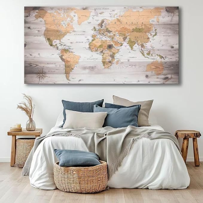 canvas Wall Art 24“x48 lagre map of the world Painting Ready to Hang Framed - Image 3
