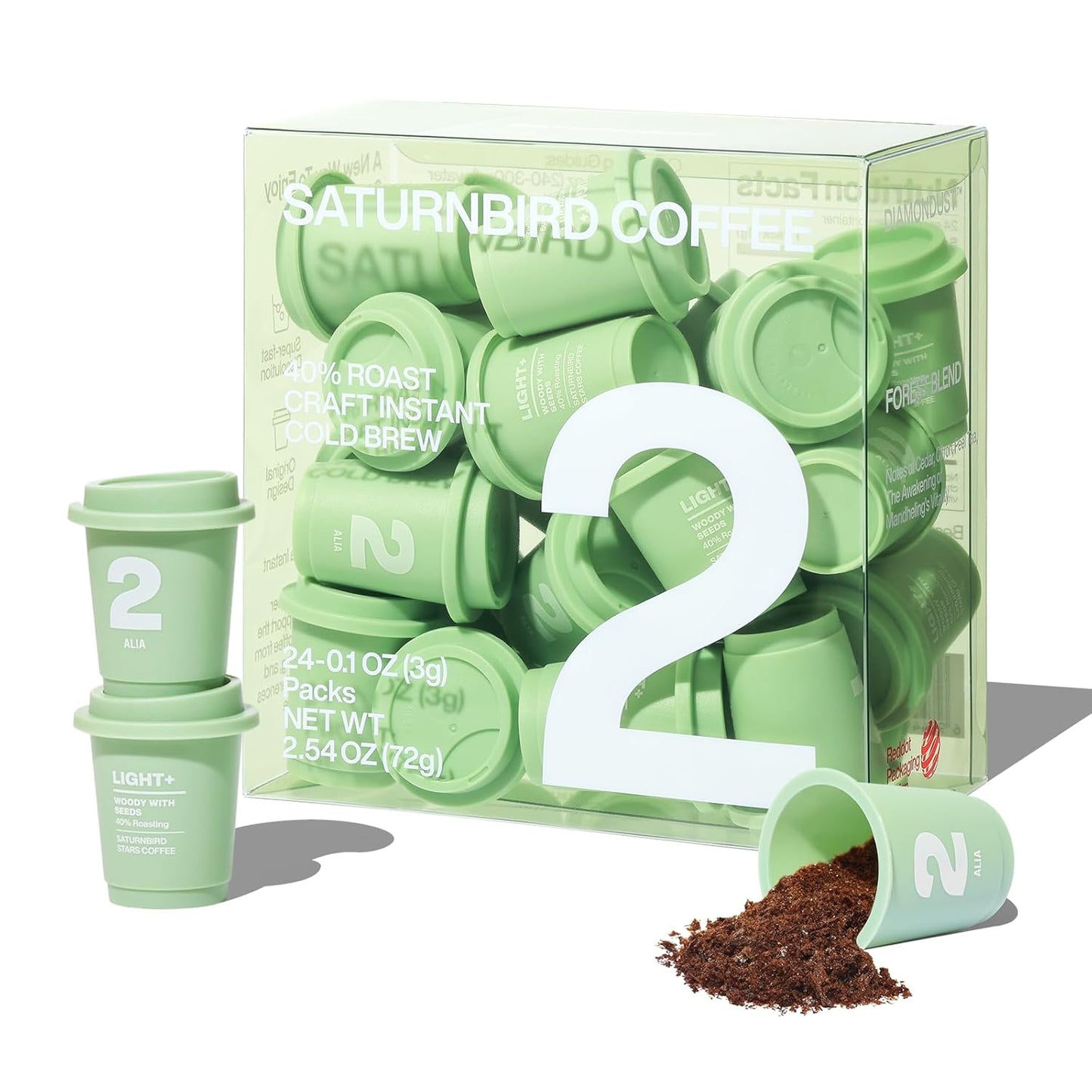 SATURNBIRD Coffee Instant Cold Brew, Light-Medium Roast, Woody & Smooth Blend of 100% Specialty Arabica, Enjoy Hot or Cold, Freeze Dried Iced Coffee, 24 Single Servings for Home, Travel, Office (NO.2)