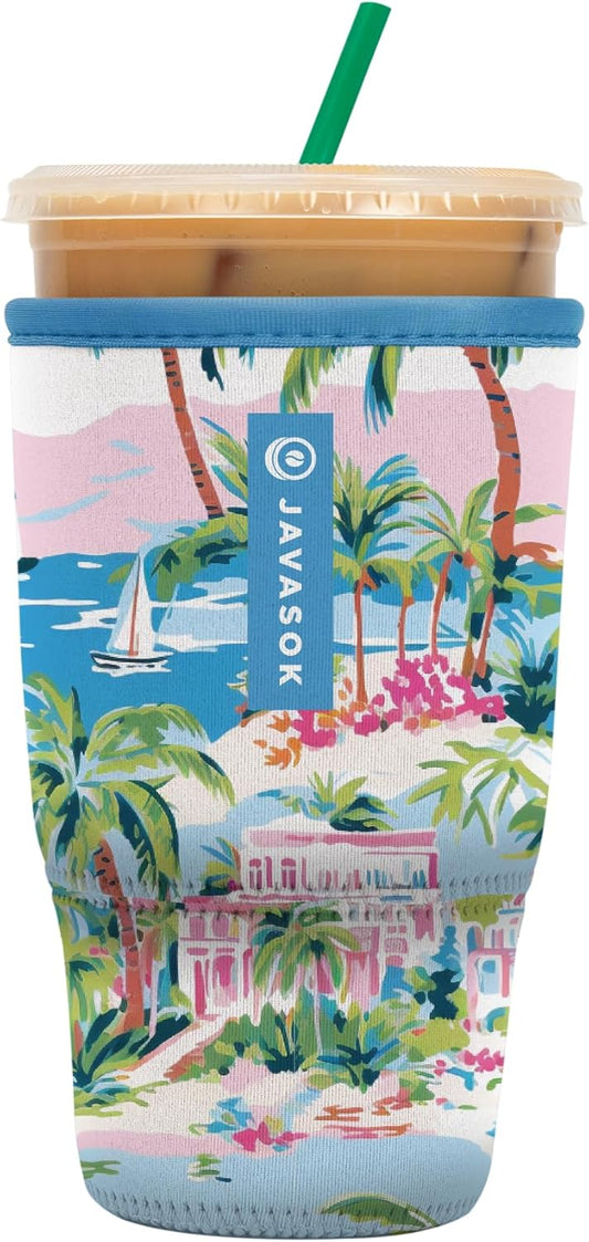 Sok It JavaSok Iced Coffee & Cold Soda Insulated Neoprene Cup Sleeve (Beachside Bliss, Large: 30-32oz)
