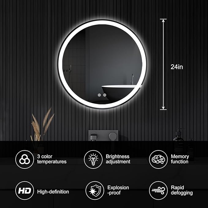 Sweetcrispy 30 Inch Round LED Bathroom Mirror - Image 2