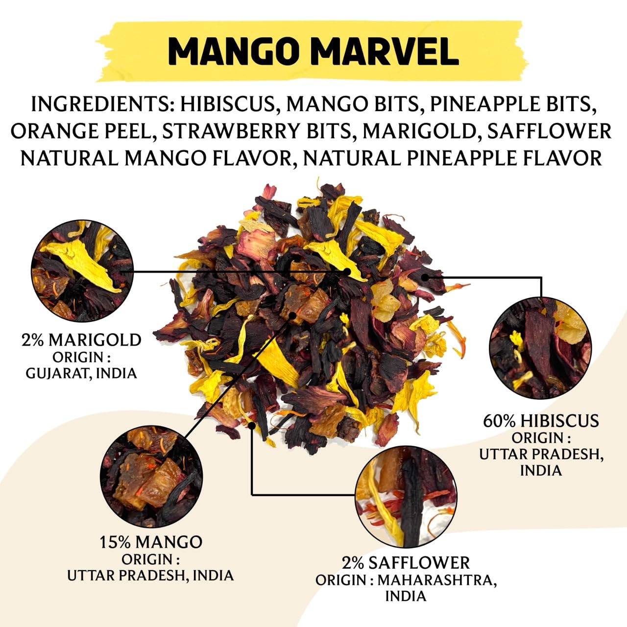 BREWIX, Mango Marvel Herbal Loose Tea (50+ Cups) | Made with Hibiscus, Mango, Pineapple, Orange Peel, Strawberry | Non-Caffeinated | Make Hot or Iced | Resealable Pouch