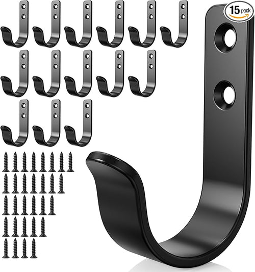 15-Pack Black Metal Wall Hooks, Heavy Duty Coat Hooks Wall Mounted by PRIGVOT