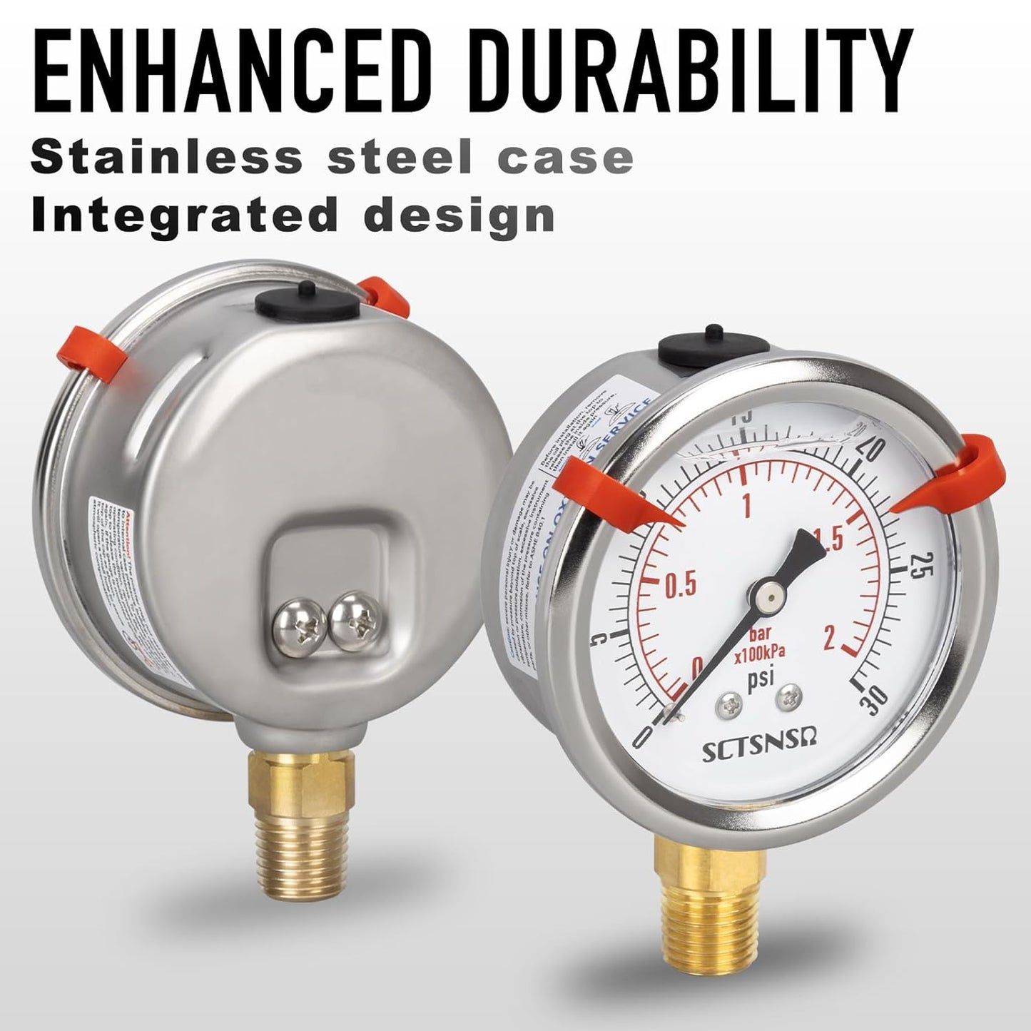 0 to 30 Psi Pressure Gauge, Glycerin Liquid Filled, 2.5 inch Dial, 1/4" NPT Lower Mount, Stainless Steel Case, for Water Tank, Pool Sand Filter, Coolant, CO2, Oil, Gas, Low Pressure Test