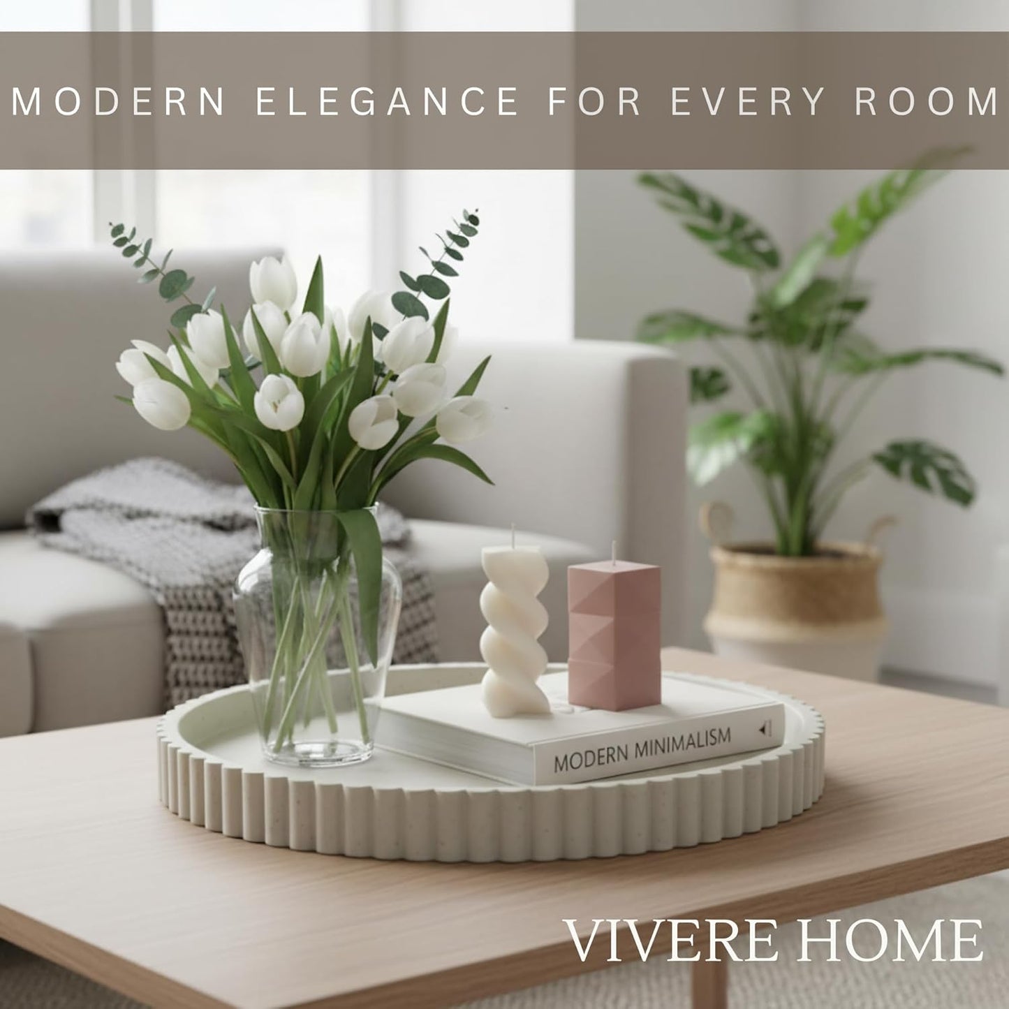 13-Inch Concrete Round Tray Home Decor for Coffee Table Decor - Round Coffee Table Tray - Circular Kitchen Island Trays - Decorative Trays- Gray