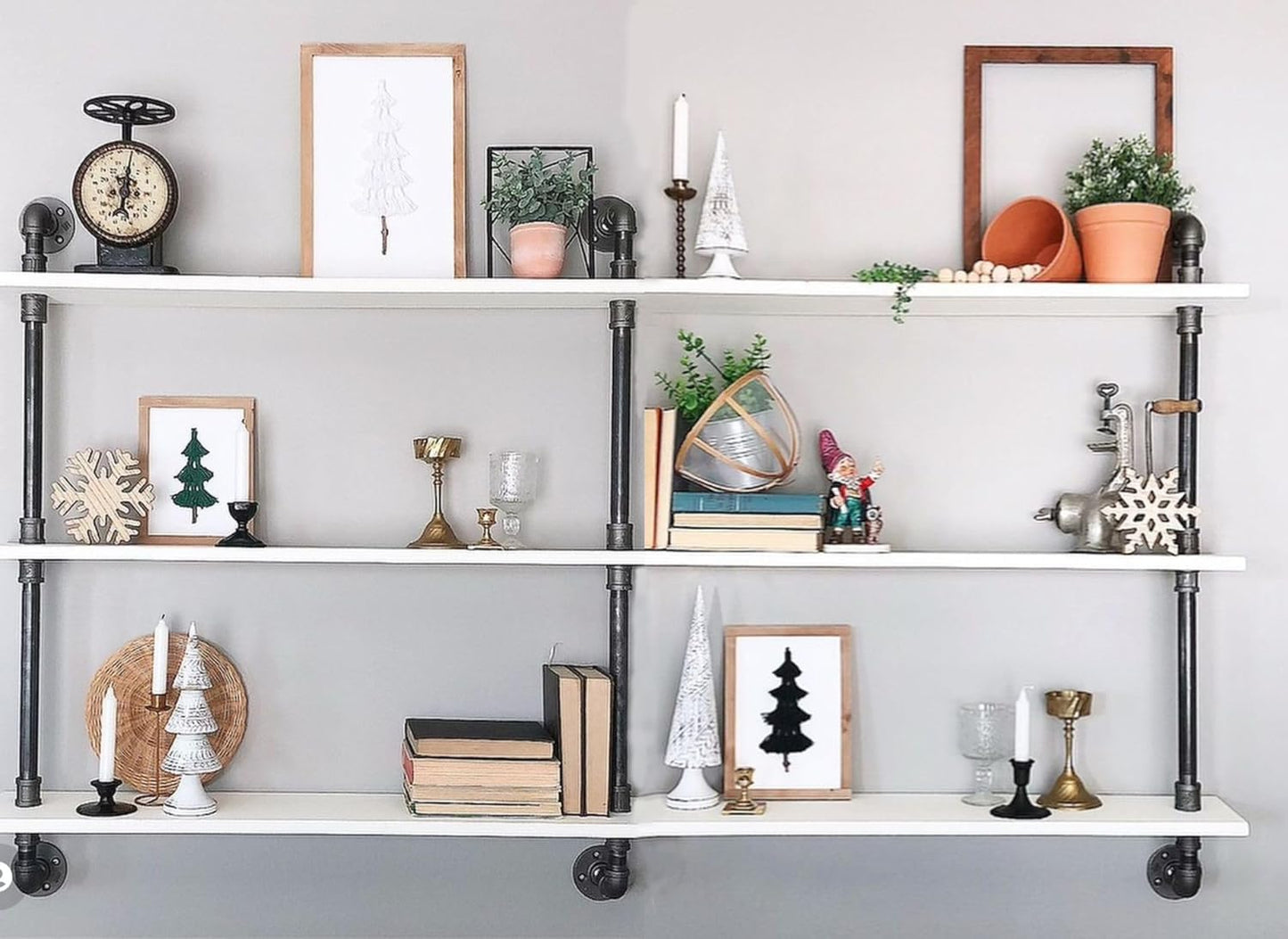 Industrial Pipe Shelving Rustic White Pipe Wall Shelves Industrial Shelves with Wood Planks Floating Shelves 60 Inch Farmhouse Bathroom,Kitchen Shelving Wall Mounted