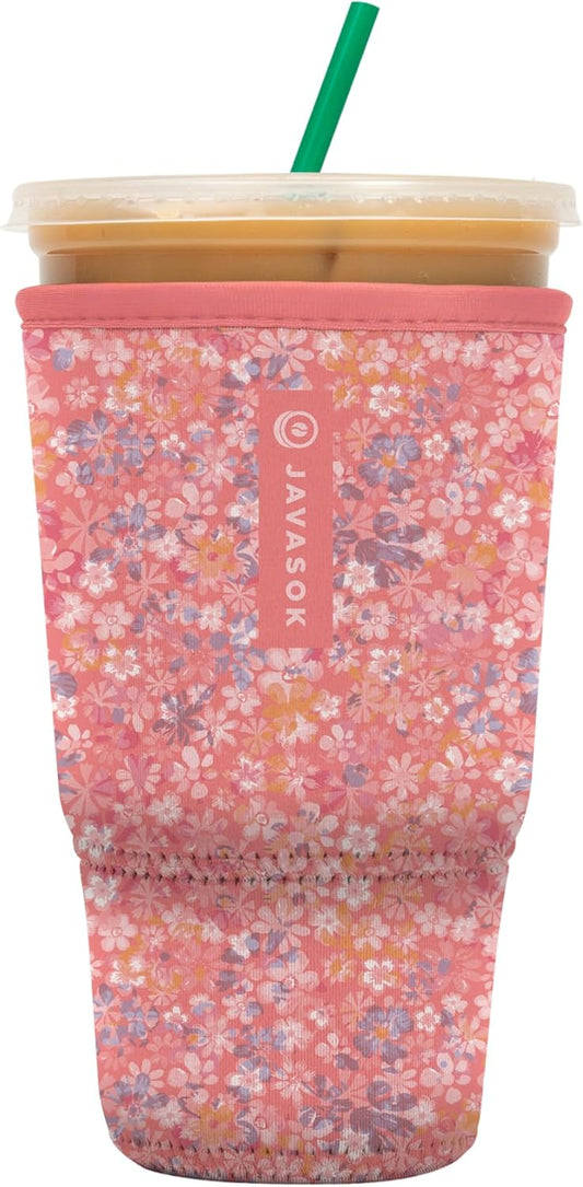Sok It JavaSok Iced Coffee & Cold Soda Insulated Neoprene Cup Sleeve (Blushing Blooms, XLarge: 38-42oz)