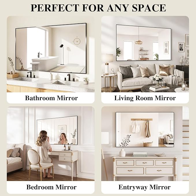 Koonmi Black Mirrors for Wall, 36x60 Inch Bathroom Mirror, Rectangular Wall - Image 7