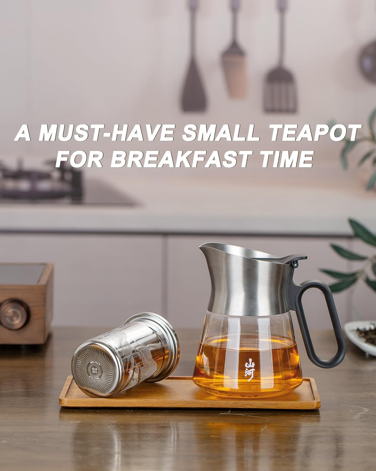 ZENS 17 oz Small Glass Teapot with Infuser, Design Loose Leaf Teapot with Stainless Steel Spout for Hot Tea Steeper, Oval Handle Clear Tea Pot Infusers Loose Tea Maker for Lovers Gifts