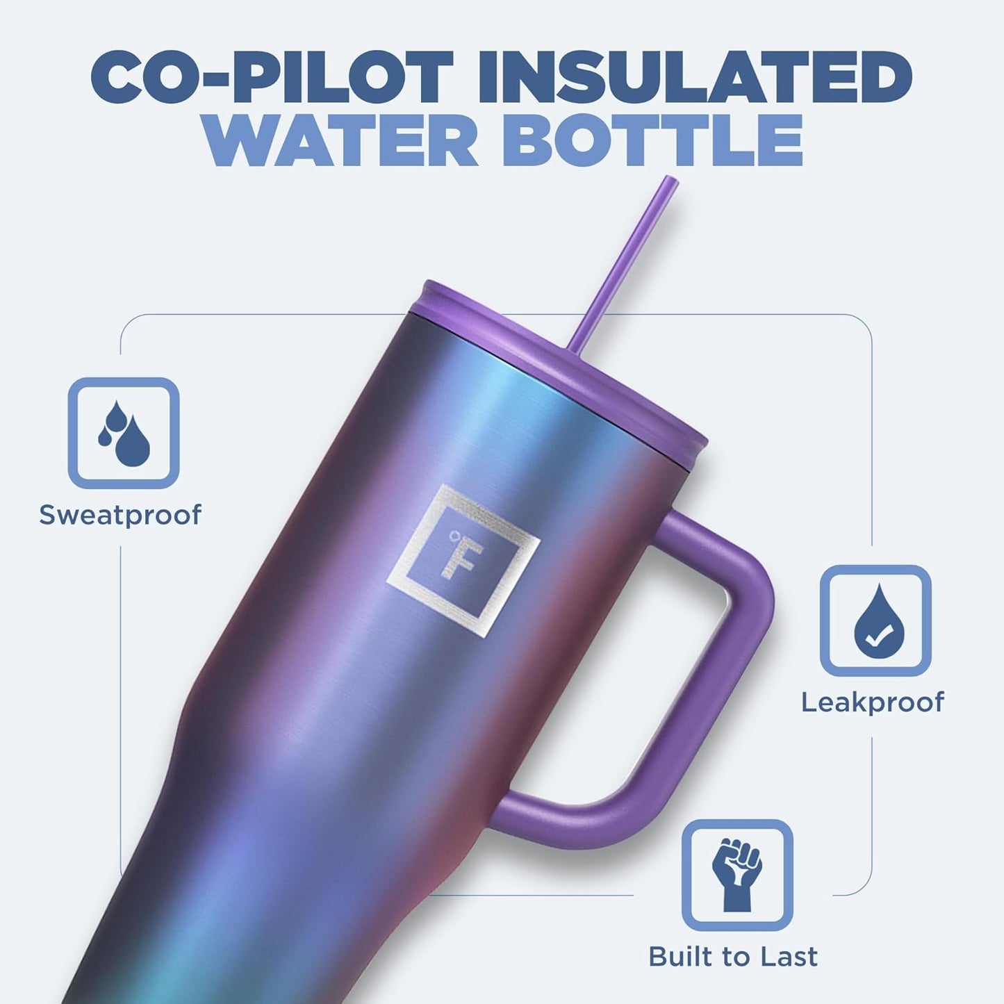 IRON °FLASK Co-Pilot Insulated Mug w/Straw & Flip Cap Lids - Cup Holder Bottle for Hot, Cold Drink - Leak-Proof - Water, Coffee Portable Travel Mug - Burgundy, 40 Oz