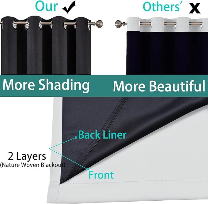 Yakamok 100% Blackout Lined Panels, Thermal Insulated Blackout Curtains - Image 5