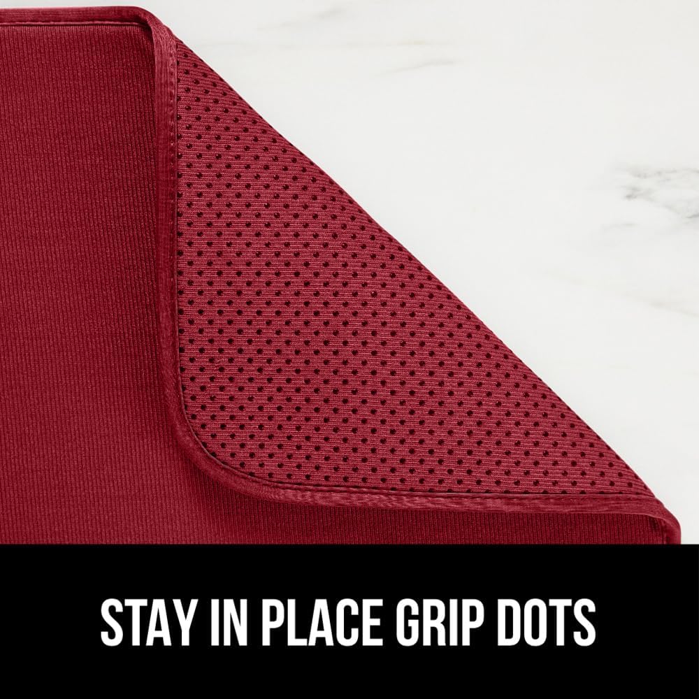 GORILLA GRIP Ultra Water Absorbent Microfiber Dish Drying Mat, Quick Dry Thick Mesh, Slip Resistant Pad for Sink Dishes or Under Rack, Kitchen Counter Accessories, 16x18, Machine Wash, 2 Pack Red