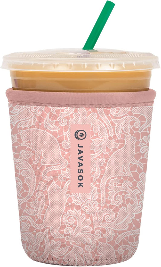 Sok It JavaSok Iced Coffee & Cold Soda Insulated Neoprene Cup Sleeve (Paisley Pink Cats, Small: 16-20oz)