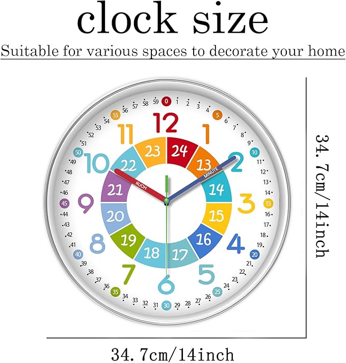 XFM Learning Clock for Kids Silent Non Ticking Battery Operated Colorful - Image 7
