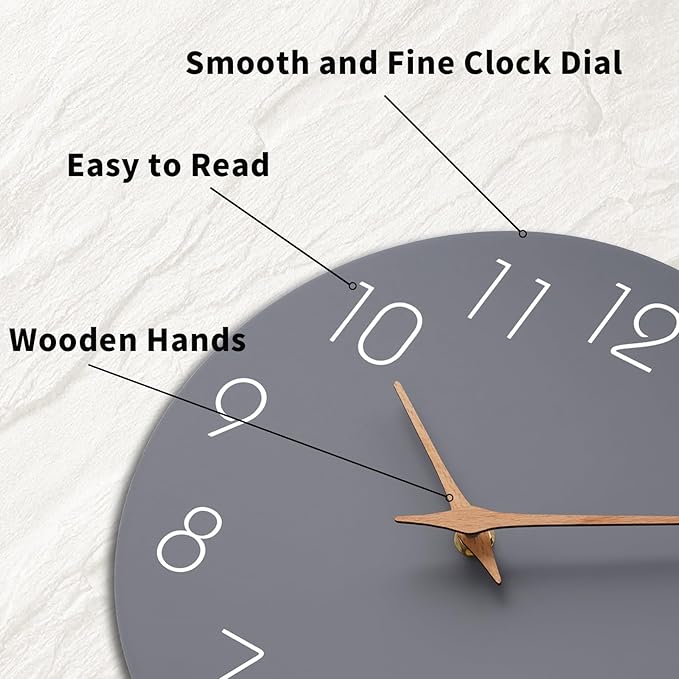 Mosewa Large Wall Clock 18 Inch Gray Modern Flatwood Silent Non Ticking Battery - Image 9