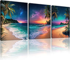 weiyiart 3-Piece Tropical Beach Wall Art, Northern Lights Ocean Sunset Canvas by weiyiart
