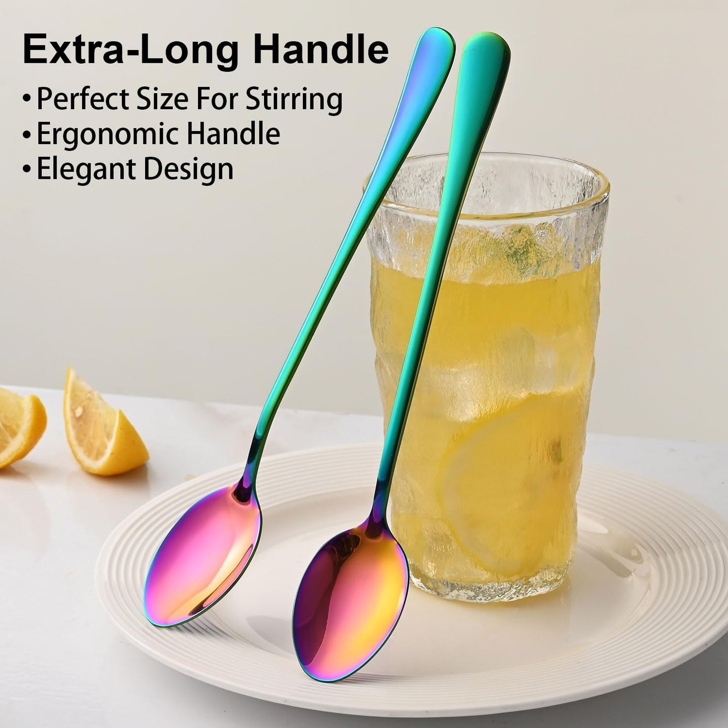 7.5 Inches Rainbow Stainless Steel Ice Tea Spoon,Set Of 8 Long Handle Coffee Stirring Spoons,Multicolored Sundae Spoons,Colorful Cocktail Mixing Spoon