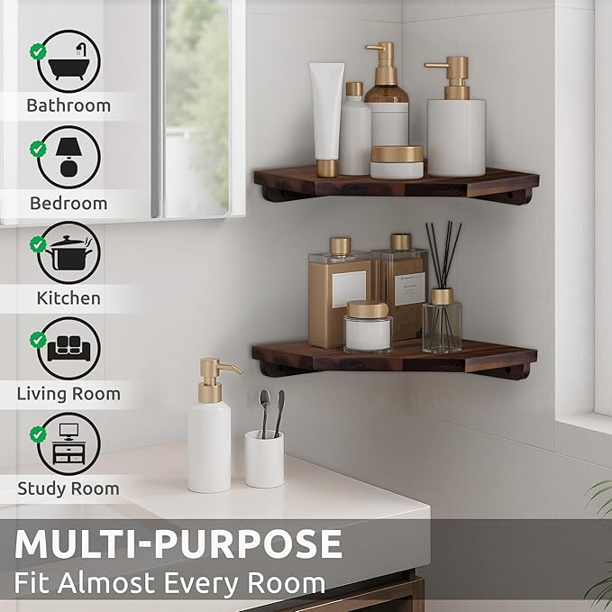 Demigo Hexagon Corner Floating Shelves Wall Mount – Solid Acacia Wood - Image 7