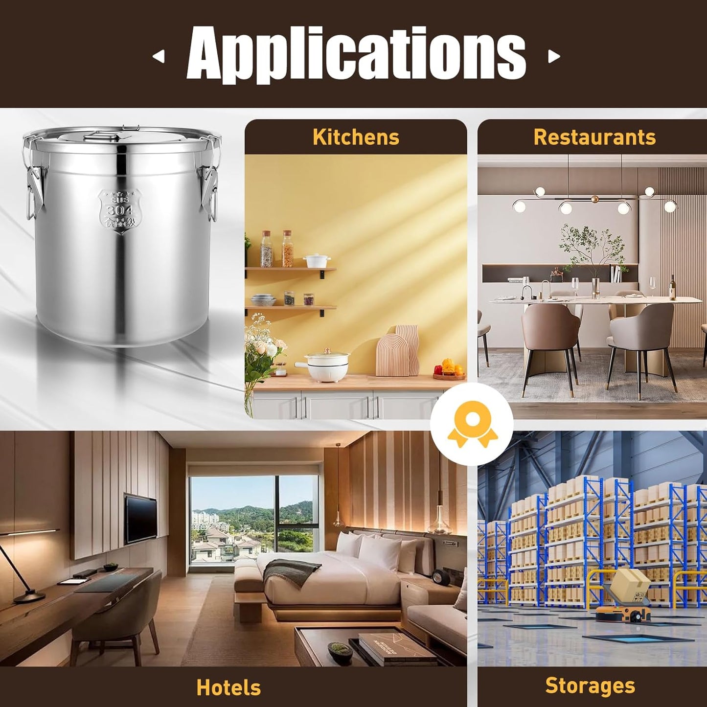 1115 OZ Stainless Steel Canister Rice Cereal Grain Storage Containers with Lid Airtight Coffee Bean Storage Milk Flour Sugar Food Storage for Home Bar Restaurant (33L/1115 OZ)