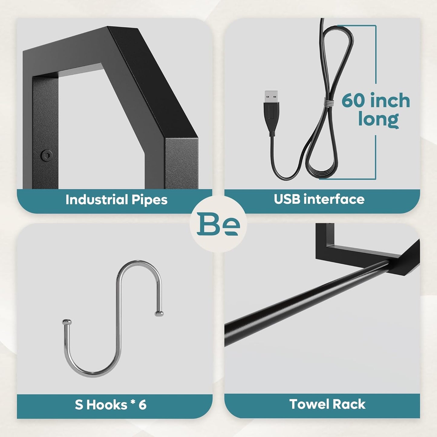 Bestier Gaming Floating Shelves, 34" LED Wall Mounted Shelf with Adjustable Glass Shelf, Pipe Shelves Hanging Display Rack Bookshelf with 6 S-Hook, Gaming Room Decor Wine Coffee Bar Black