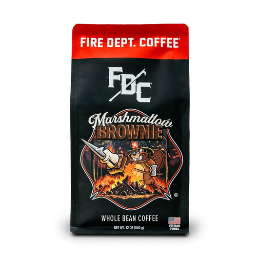 Fire Department Coffee - Gives Back to Firefighters - Marshmallow Brownie Coffee Beans - Roasted in the USA - Premium Whole Bean - Veteran Owned - 12 oz