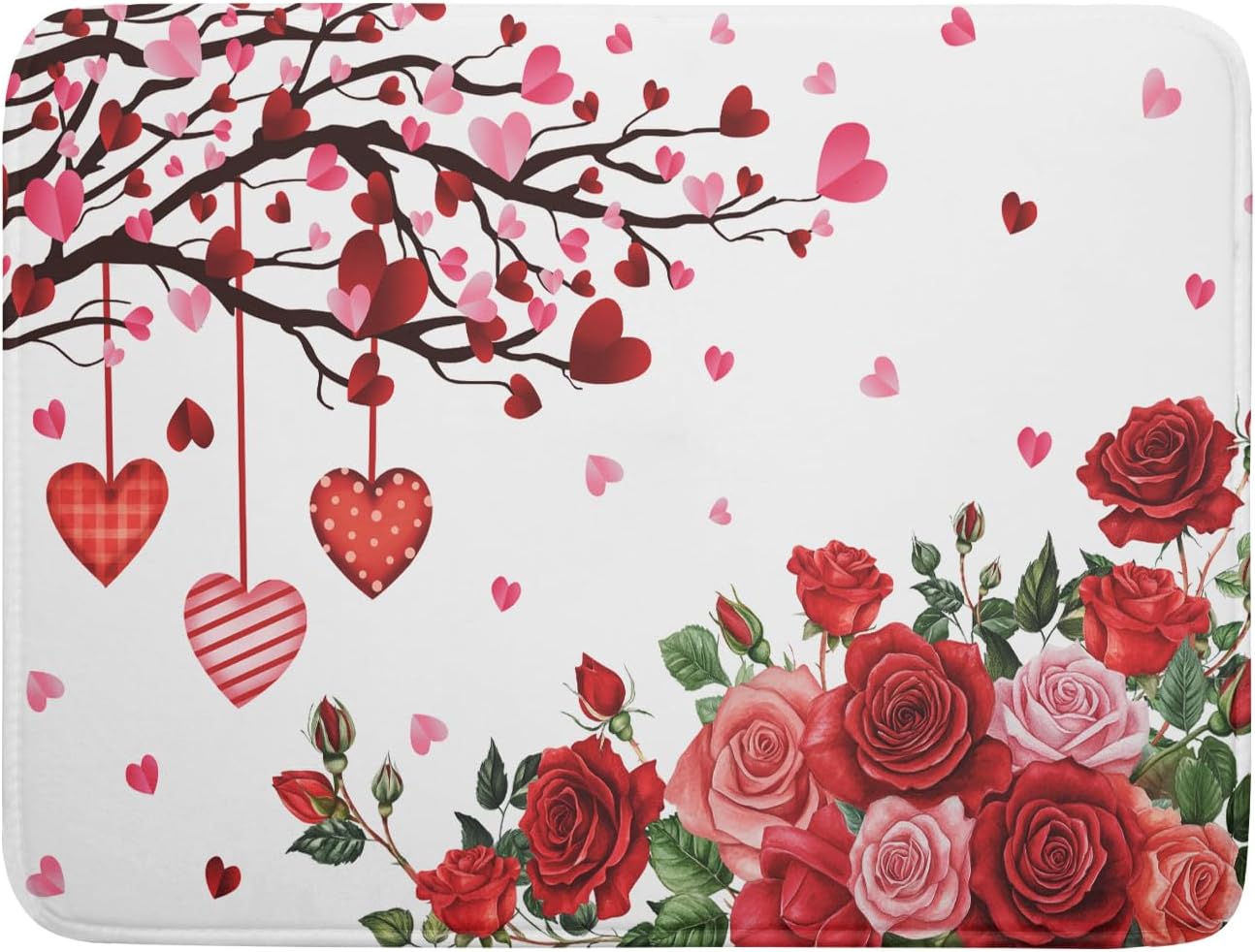 Giwawa Happy Valentines Day Dish Drying Mat for Kitchen Countertop, Red Love Hearts Rose Flowers Dish Drainer Mats, Romantic Absorbent Dish Drying Pad Wedding Decor, 18"x24", Large