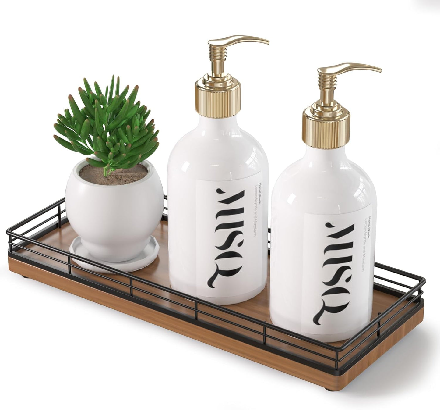 Wooden Decorative Tray, Oak 11.2" L Coffee Table Tray for Kitchen Countertop Soap Sponge Holder Candle Nightstand Table Centerpieces for Dining Room Decor Walnut