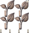 Set of 4 Vintage Leaf Wall Hooks Antique Bronze Coat Hooks Heavy Duty by Unknown