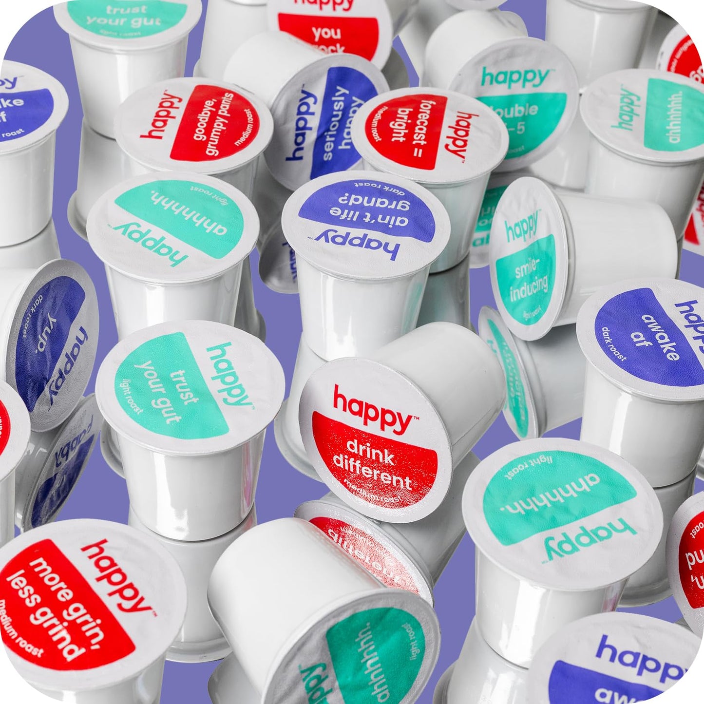 happy coffee dark roast coffee pods, 10 count, notes of cocoa & contentment, compatible with most K-cup brewers, rainforest alliance certified