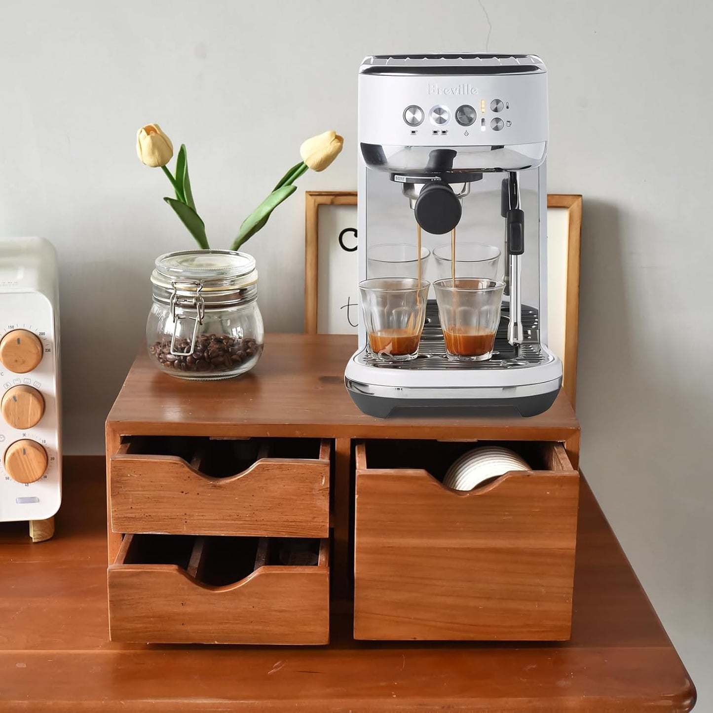 SwallowLiving Versatile Wooden Storage Drawer for Coffee Capsules - Multi-Functional Kitchen and Desk Organizer - Ideal for K-Cup Coffee Pods and Counter Organization