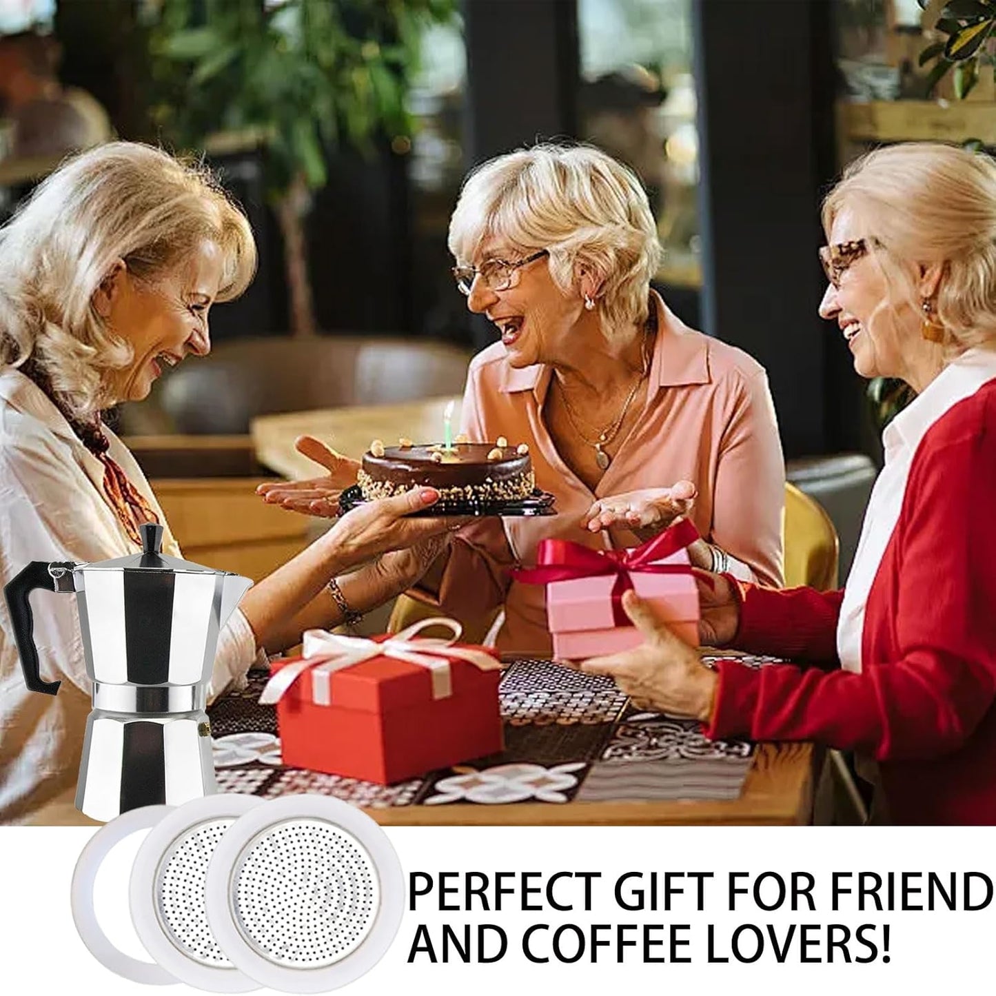 2 Pcs Filter with 3 Pcs Silicone Gasket Seals for 2 Cup Stovetop Espresso Coffee Maker Replacement Parts for DITOSH Aluminium Moka Pot