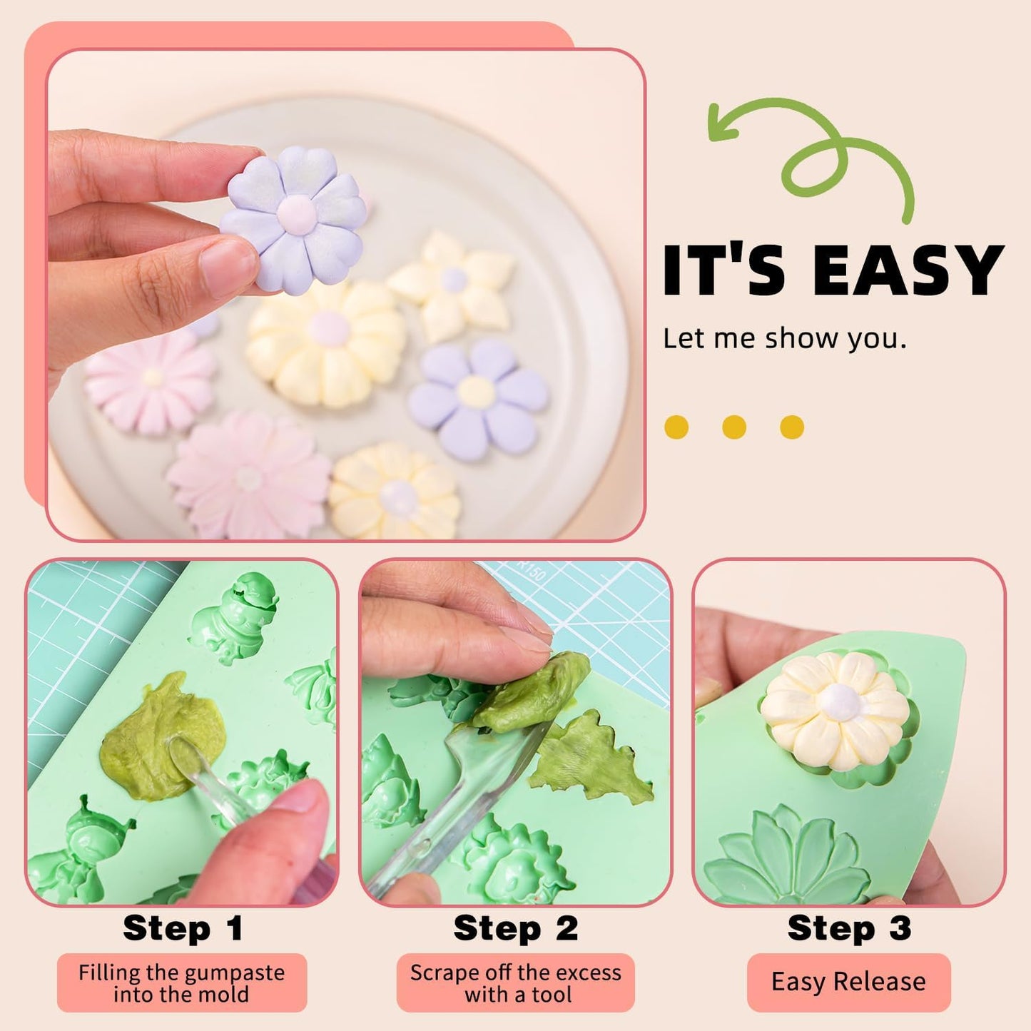 KALAIEN Flower Silicone Molds,Rose Flower Chocolate Mold Daisy Silicone Mold for Crafts,2 Pcs Rose Silicone Mold Fondant Molds for Cake Decorating