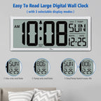 WallarGe 14.5'' Large Digital Wall Clock Battery Operated - Image 2