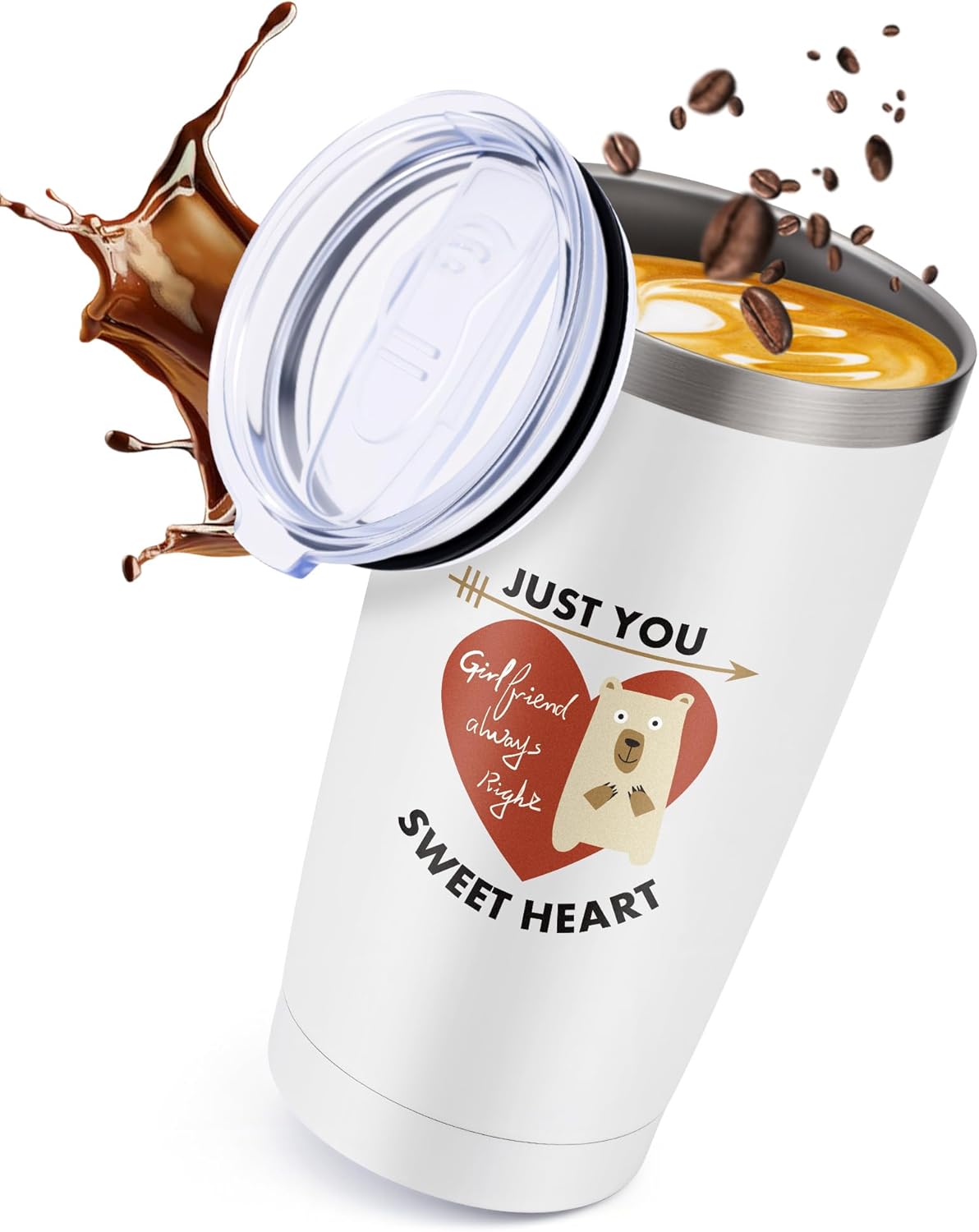 20 Oz Insulated Coffee Cup with Lid Car Tumbler Travel Mug for Women Ideal Birthday Wedding Christmas Cute Personalized Unique Gift Valentines Special Romantic Present Day Husband's Wife