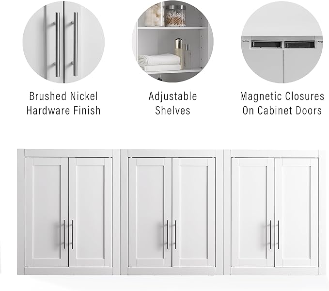 Crosley Furniture Savannah 3-Piece Wall Storage Cabinet, Cabinets - Image 6