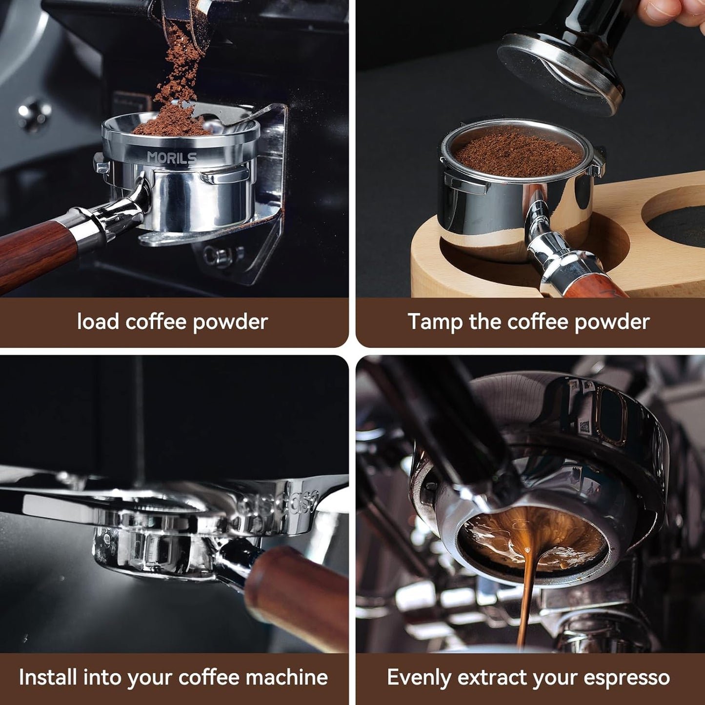 58mm Bottomless Portafilter with Double Shot Filter Basket & Premium Walnutwood Handle, Portafilter Compatible with All Breville 58mm Machines, Espresso Accessories(Puck Screen)