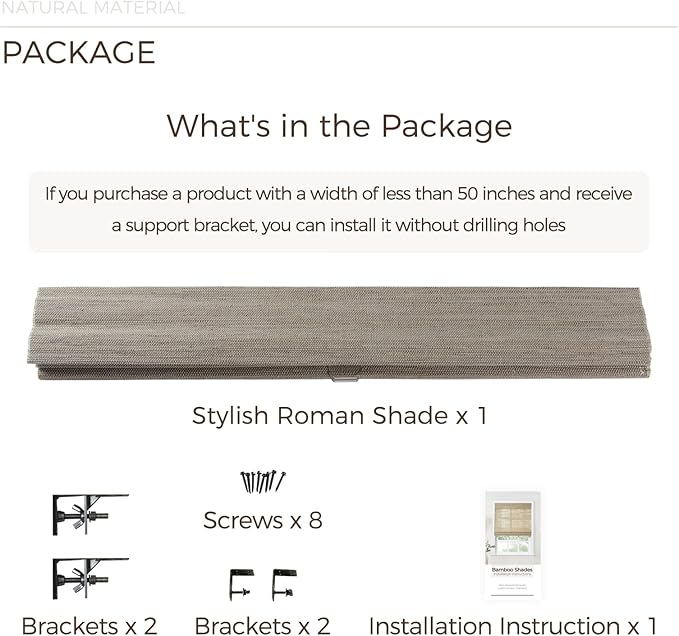 TWOPAGES Natural Woven No Drill Roman Shades, Custom Cordless Blackout Bamboo - Image 6