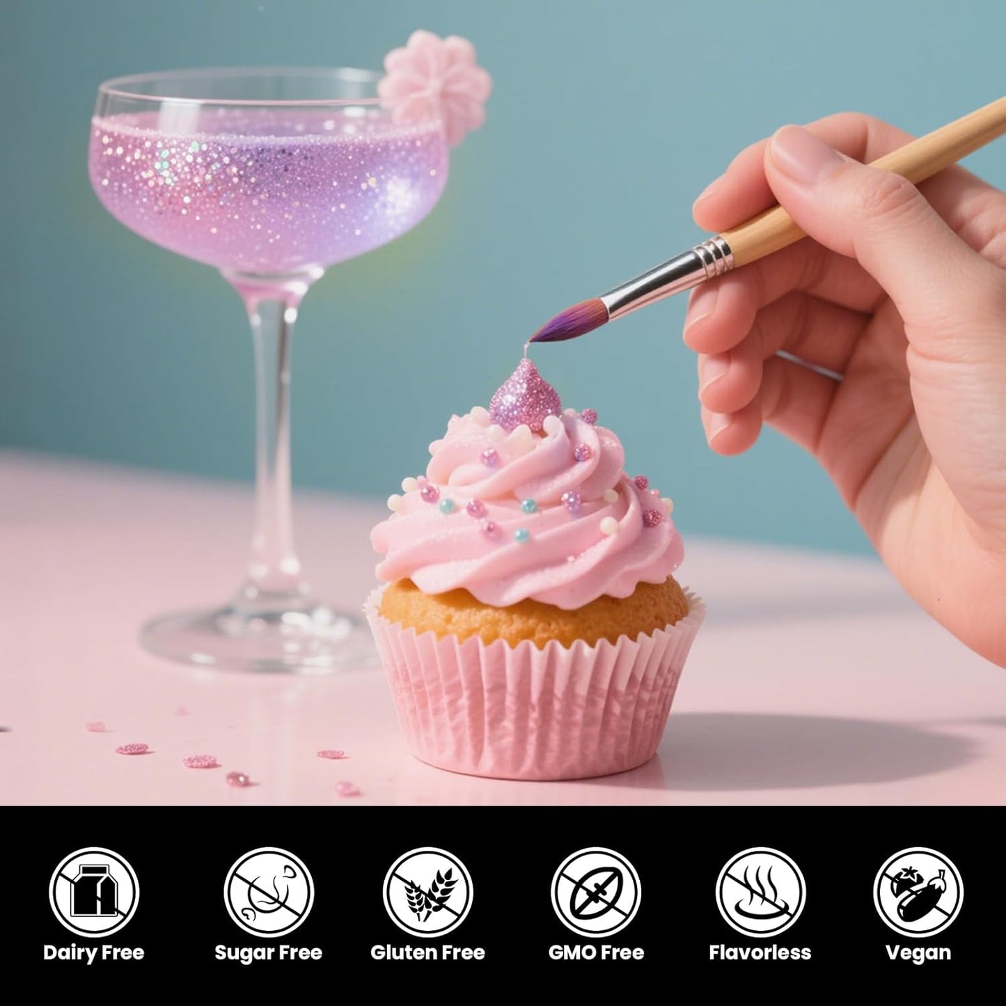 Edible Glitter for Cocktails, Edible Luster Dust 6 Colors, Food Grade Glimmer Sprinkles for Baking, Cakes, Strawberries, Beverage, Cookies, Candy, Chocolate, Vegan (5g/Bottle)