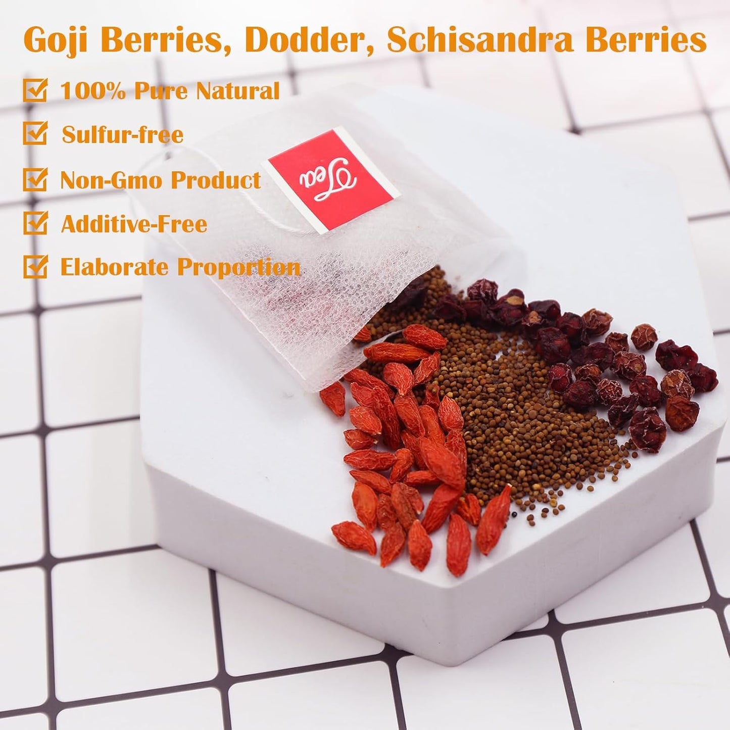 TEARELAE - Five Flavors Goji Berry Tea Bags - 6g x 36 Count - Traditional Herbal Tea Combination For Men - Non-GMO - Caffeine-free - Restore Passion & Digestion Support